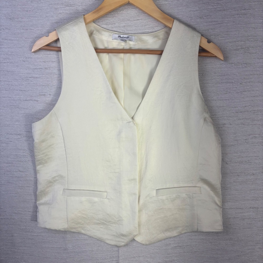 Madewell Womens Ivory Satin Waistcoat Vest V-Neck Hidden Button Size 8 CKP4861